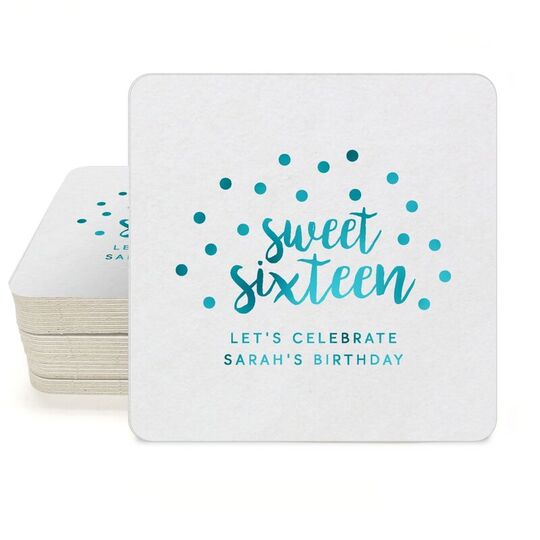 Confetti Dots Sweet Sixteen Square Coasters